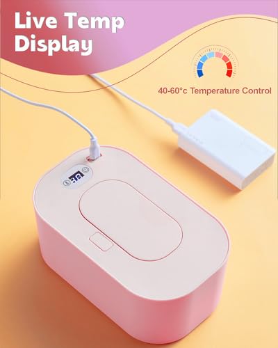 Baby Wipe Warmer, Portable USB Powered Baby Wet Wipes Dispenser Holder with Temperature Control, Paper Towel Heater for Home, Car, Travel (Roseate)