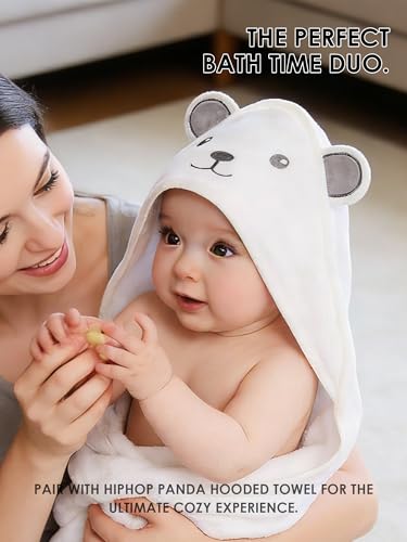 HIPHOP PANDA Baby Washcloths, Rayon Made from Bamboo - 2 Layer Ultra Soft Absorbent Newborn Bath Face Towel - Reusable Baby Wipes for Delicate Skin - White, 6 Pack