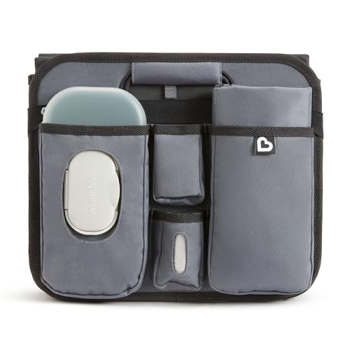 Munchkin Out-n-About Trunk Organizer for SUVs and Cars with Portable Changing Pad and Wet Baby Wipes for Diaper Changes On-the-Go, Collapsible, Grey