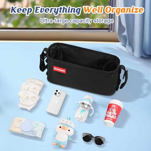 Guiseapue Universal Stroller Organizer with Cup Holder: Stroller Caddy Accessories & Stroller Bag for Uppababy, Baby Jogger, Nuna, Doona, Britax Strollers, Gifts for New Mom