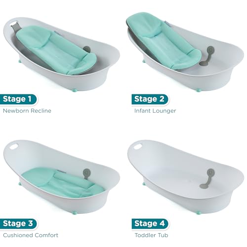Contours Oasis 4-in-1 Baby Bathtub, Portable Infant Bath Seat for Newborn to Toddler Support, Mint - Includes Quick-Dry Mesh Pad, Non-Slip Base