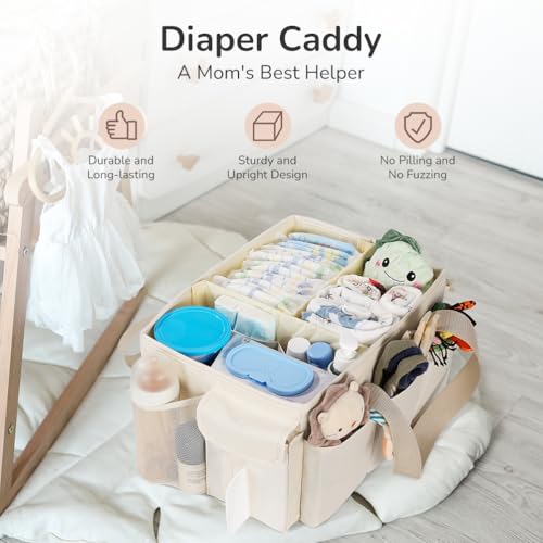 YOHOOLYO Baby Diaper Caddy Organizer, Large Portable Storage Basket for Newborn Essentials, Nursery Must-Have for Boys and Girls, Gift for Baby Shower and Registry Must-Have, Car and Travel Caddy