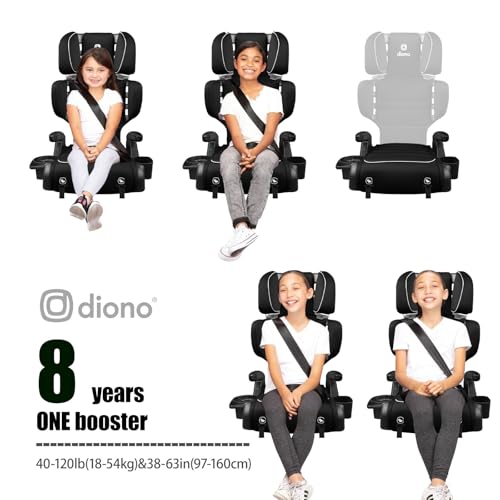 Diono Connect3 RXT 2-in-1 High Back Booster, Slim Fit 3-Across in Many Mid-Sized Sedans and SUVs, for Children from 40-120 lbs., Lightweight with Latch, Black Storm