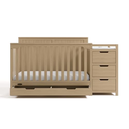 Graco Hadley 5-in-1 Convertible Crib & Changer – GREENGUARD Gold Certified, Fits Standard Crib Mattress, Converts to Toddler Bed and Full Bed, 4 Adjustable Mattress Heights (Driftwood)