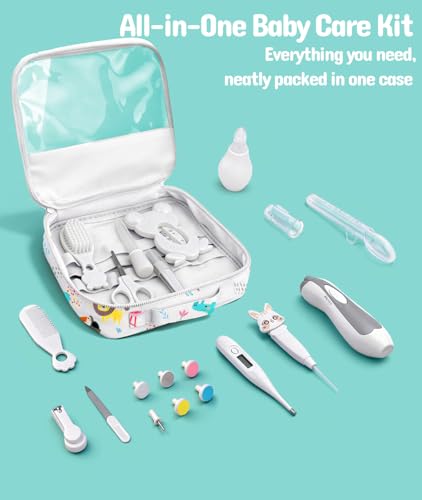 Baby Healthcare and Grooming Kit, Electric Safety Nail Trimmer Baby Nursery Kit, Newborn Care Kits with Hair Brush Comb for Newborn Infant Toddlers Baby Boys Girls Kids, Baby Shower Gifts (White)