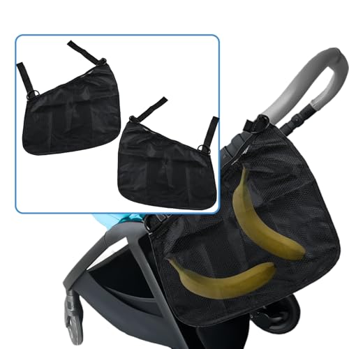 CaoXiong 2 Pack Universal Side Sling Stroller Organizer with Mesh Cargo Net,Adjustable and Non-Slip Stroller Storage Bags, Portable Side Sling Stroller Cargo Net for Baby Accessories(Black)