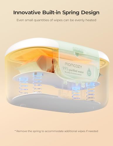 Momcozy New Baby Wipe Warmer, Large Capacity Wipe Dispenser Compatible with 60-80pcs,10-Min Fast Heating,4 Temperature Modes,Innovative Spring Design,Silicone&Top Seals,Even Heating,3-Level Nightlight
