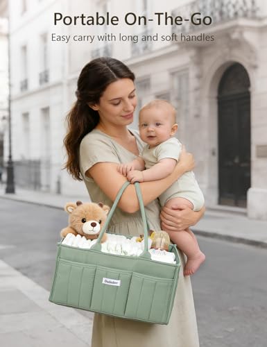 DADADEER Baby Diaper Caddy Organizer, Portable Nursery Storage Basket for Newborn Essentials, Changing Table & Car Caddy Organizer, Gift for Baby Shower, Registry Must-Have for Boy Girl, Green