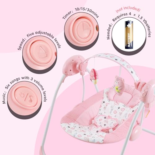 Portable Baby Swing for Infants, Compact & Foldable Infant Swing with 5-Speed Swing,Music, Timer, Cushioned Seat, Battery Operated, 0-9 Months 6-20 lbs,SG2402