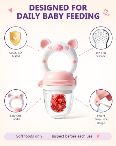 Baby Solids/Frozen Fruit Feeder Pacifier, Infant Teether Toy 4M+, BPA-Free Silicone Pouch & Nipple, Safely Introduce Solids, Teething Relief, 2-Pack