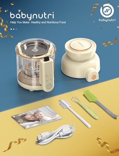 BabyNutri Auto Baby Food Maker, Glass Baby Food Mill, Baby Blender & Steamer and Puree Maker with Auto Cooking, Easy Cleaning, Touch Screen, Dishwasher Safe (12oz)