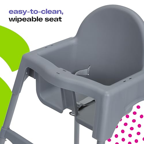Cosco Kids Canteen High Chair Lightweight Portable Baby Feeding Chair with Adjustable Tray, Easy to Clean, Kitchen or Dining Use, Toddlers Up to 33 lbs, Mono Grey