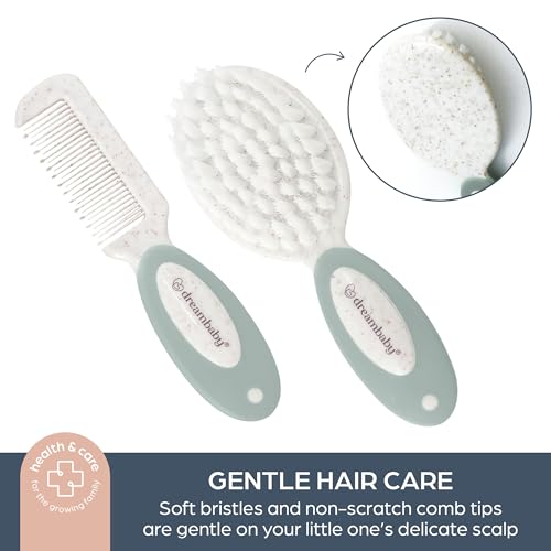 Dreambaby Neat and Tidy 9pc Baby Grooming Kit with Wheatgrass, Baby Hair Brush and Comb Set, Baby Essentials Baby Travel Essential in Cotton and Cork Bag, Eco Conscious Design