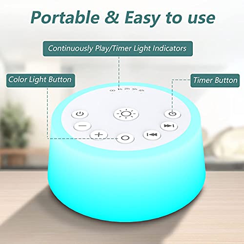 Color Noise Sound Machines with 10 Colors Night Light 25 Soothing Sounds and Sleep White Noise Machine 32 Volume Levels 5 Timers Adjustable Brightness Memory Function for Adults Kids Baby