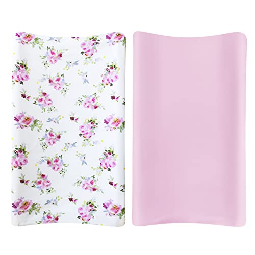 Changing Pad Cover for Girls 2 Pack, Lovely Print Soft Diaper Change Table Sheets, Fit 32"x16" Contoured Pad, Comfy Cozy 2-Pack Cradle Sheets,Floral