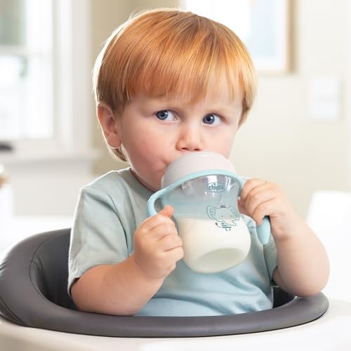 Chicco Trainer Sippy Cup 6+ Months, 7oz Baby Training Cup with Bite-Resistance Semi-Soft Spout, Easy Grip Removable Handles, Measurement Markings, BPA-Free, Sage