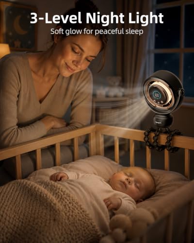 Spopal Portable Baby Stroller Fan, 120° Auto Swing 100-Speed Quiet with LED Display Clip Fan for Stroller, 3-Level Night Light, Powerful Cooling Fan for Car Seat, Crib, Travel - Black