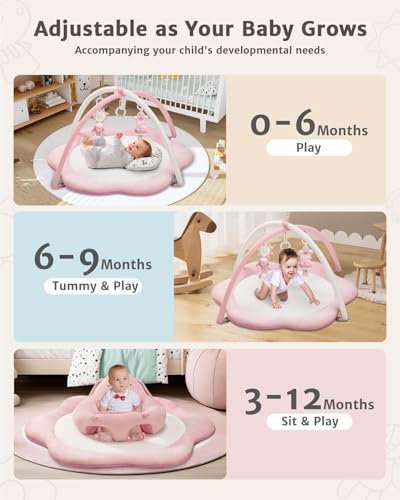 3-in-1 Baby Play Mat, Baby Seats for Infants for Sitting Up, Tummy Time Mat with 5 Detachable Toys, Activity Gym & Playmats for Babies 0-6 6-12 Months, Newborn Babies Shower Gifts