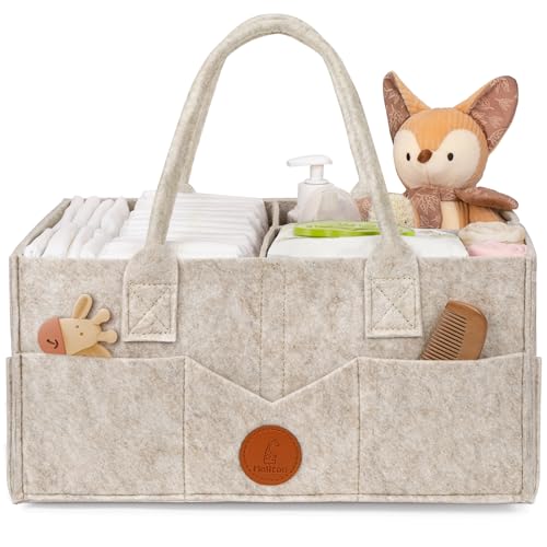Maliton Baby Diaper Caddy Organizer for Changing Table, Nursery Storage Bin Basket with Handle, Felt Diaper Organizer Suitable for Indoor Outdoor (Khaki)