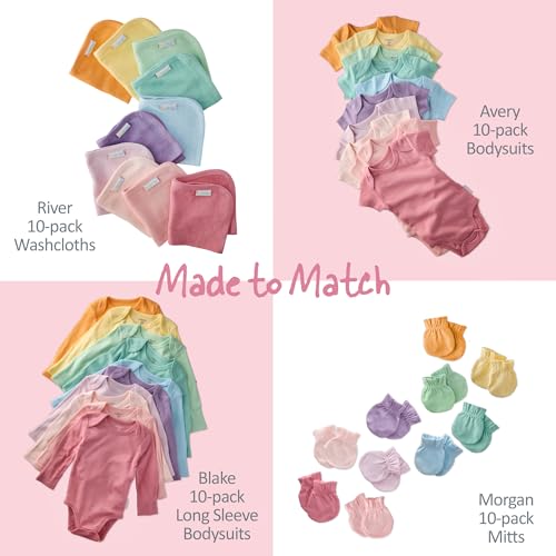 Butterblu River 10-Pack Baby Terry Washcloths 100% Organic Cotton Absorbent for Baby and Toddler Boys & Girls, Sunny Pink Rainbow, One Size