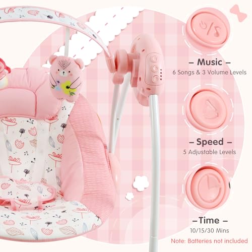 Enborbabe Baby Swings for Infants, Portable Baby Swing with Music, 5 Speed Levels, Timer, Infant Swing for Indoor Outdoor Use, 0-9 Months Up to 20 lbs