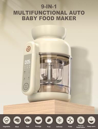 BabyNutri Auto Baby Food Maker, Glass Baby Food Mill, Baby Blender & Steamer and Puree Maker with Auto Cooking, Easy Cleaning, Touch Screen, Dishwasher Safe (12oz)