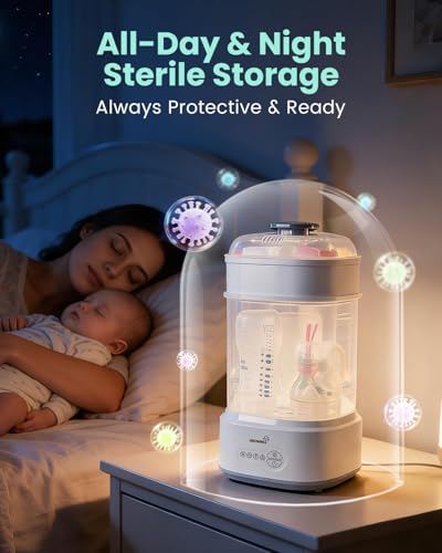 GROWNSY Bottle Sterilizer and Dryer, Compact Electric Steam Baby Bottle Sterilizer (Esterilizador de Biberones), Bottle Sanitizer for Baby Bottles, Pacifiers, Pump Parts