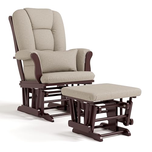 Storkcraft Tuscany Custom Glider and Ottoman with Free Lumbar Pillow (Espresso/Taupe Swirl) - Cleanable Upholstered Comfort Rocking Nursery Chair with Ottoman