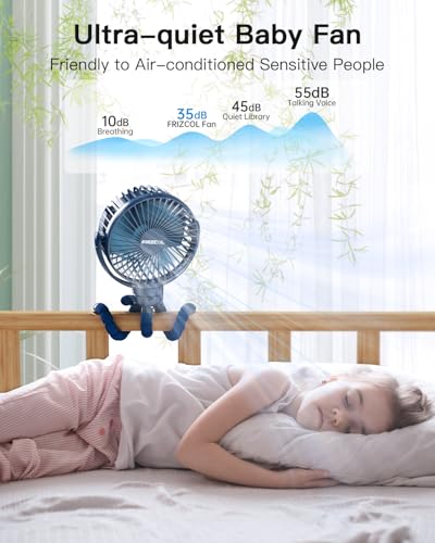 FRIZCOL 12000mAh Portable Stroller Fan, Use As Power Bank, 65H Battery Operated Fan Flexible Tripod Clip On Fans, Detachable Personal Handheld Baby Fans for Stroller, Car seat, Desk, Treadmill (Blue)
