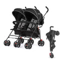 Dream On Me Volgo Twin Baby Stroller, Lightweight Side-by-Side Double Umbrella Stroller with Adjustable Canopy, 5-Point Harness, Storage Basket & Travel-Friendly Fold – Black
