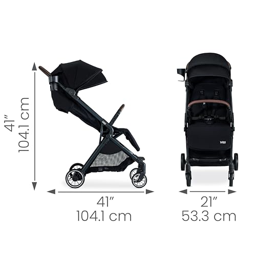 Britax Juniper Compact On-the-Go Stroller, Effortless Fastpack System with One-Hand RapidFold, Portable & Lightweight for Travel, Built-in Carry Handle, Ventilating Fabrics, Raven Black