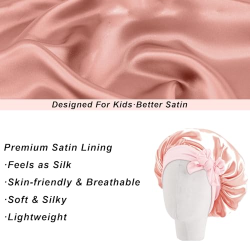 FIRSTPELLA 3 Pcs Baby Hair Bonnet for Sleeping - Kids Silk Satin Bonnets for Girls Curly Hair,Satin Sleep Bonnet for Teens Toddler Child(Pink+Black+Purple)