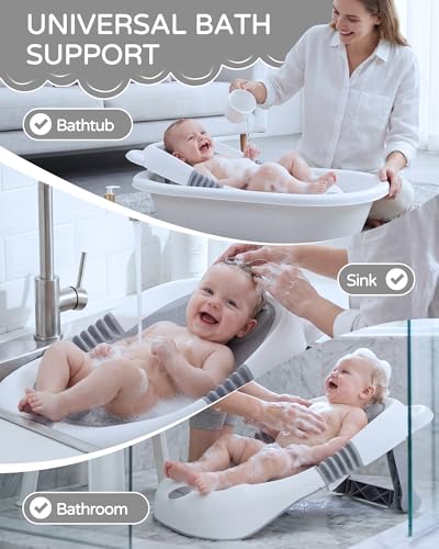 ISELECTOR Baby Bath Support Foldable Baby Bathtub Bath Tub for Newborn Infant Baby Bath Seat with Non-Slip Suction Cup 0-6 Months Infant Essentials Must Haves Ideal for Newborn Gifts (Grey)