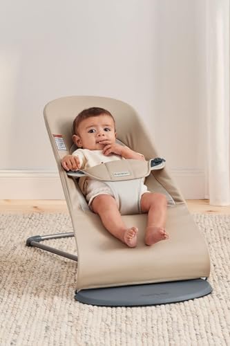 BabyBjörn Bouncer Balance Soft, Khaki/Beige, Woven | 2-in-1 Adjustable Baby Bouncer Seat and Toddler Chair, Newborn to Toddler (8-29 lbs), 4 Positions, Lightweight & Portable