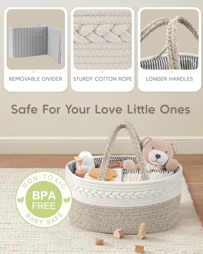 Maliton Diaper Caddy Organizer for Baby, Cotton Rope Baby Gift Basket, Portable Diaper Organizer for changing table, Nursery Storage Organizer, Shower Gifts for Newborn,baby essentials