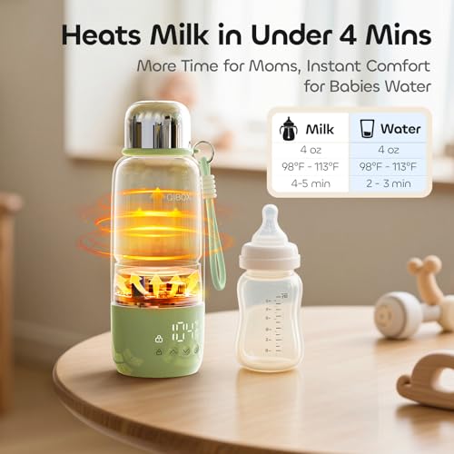 QIBOX Portable Bottle Warmer for Travel - 3Min Fast Heating of Breast Milk and Formula, 36W Fast Charge, 17 Ounces Large Capacity, Baby Bottle Warmer On The Go for Outdoor Airplane and Car, Green