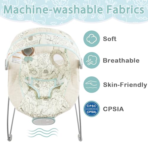 Otrolepota Baby Bouncer, Infants Bouncy Seat with Music and Vibrations,Portable Baby Rocker with Hanging Grasping Planet & Mirror for Newborns Indoor Outdoor Use 0-6 Months Up to 20 lbs