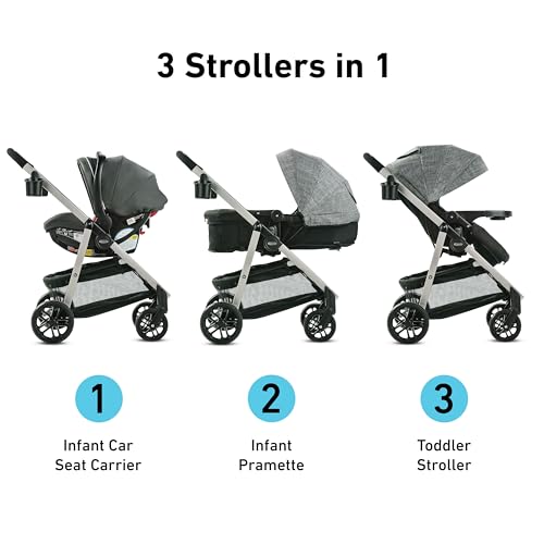 Graco Modes Pramette Travel System, Car Seat and Stroller Combo, Includes SnugRide LX Infant Car Seat and Baby Stroller, 3 Modes: Car Seat Carrier, Pramette, Toddler Stroller, Ellington