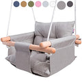 CaTeam Canvas Baby Swing Seat with 5-Point Safety Belt — Wooden Hanging Toddler Swing, Indoor & Outdoor, Ages 1-4, Ceiling Mount Hardware Included, Taupe Gray