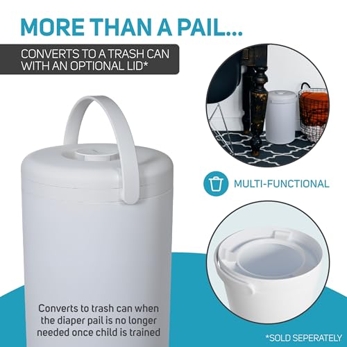 L.A. BABY Magic Diaper Pail - Patented 100% Odor-Free System with Child-Safe Lock - Award-Winning Design - No Refills Required - Works with Regular Trash Bags - White