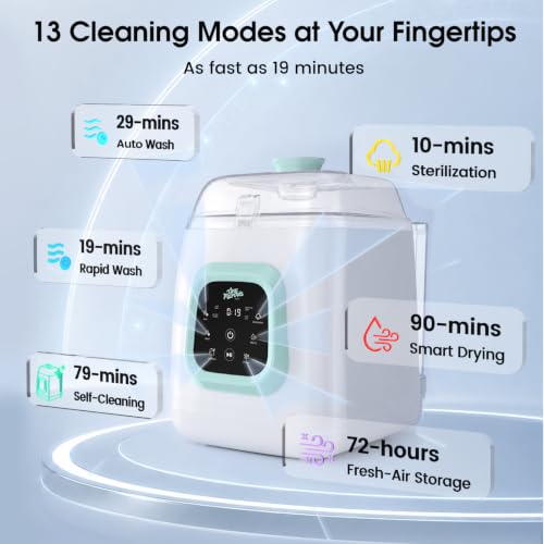 Tiny Marvels Baby Bottle Washer Pro, Bottle Washer & Sterilizer and Dryer, Upgraded Self-Cleaning Machine, 6-Bottle Capacity & Built-in Water Softener, 4-in-1 Sanitizer for Bottles Breast Pump Parts