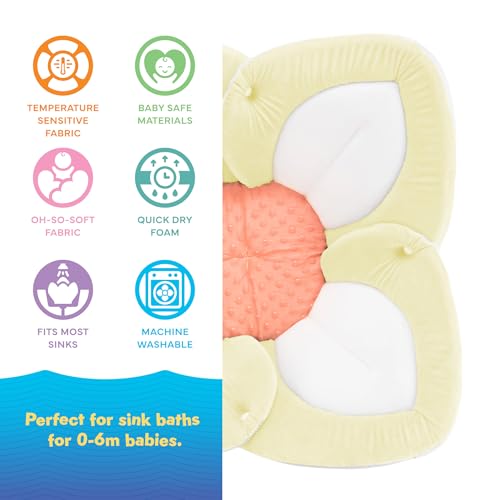 Blooming Baby ColorBloom Baby Bath Seat for Sink - Temperature-Sensing Color-Changing Fabric, Plush Lotus Bath Cushion, Fits Most Sinks, Machine Washable, Newborn Bath Support (0–6 Months)