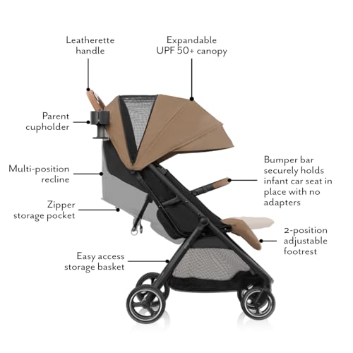 Evenflo Otto+ Travel System w/LiteMax Infant Car Seat, Light Weight, One Hand Gravity Fold (Caramel Tan)