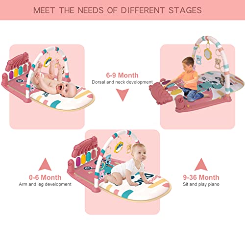 dearlomum Pink Baby Play Mat Activity Gym, Piano for Newborns 0-12M