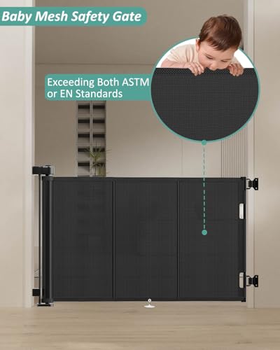 Miumoon 71 inch Retractable Baby Gates 34 inch Tall, Retractable Gate with Reinforced Strip Design to Prevent Crawling Through, 6 FT Retractable Dog Gate for Stairs, Doorways, Hallways, Indoor/Outdoor