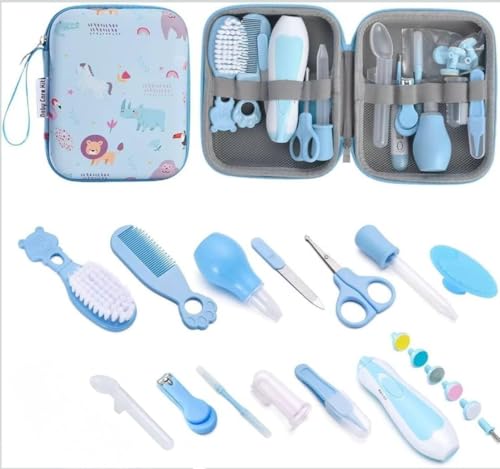 BRICAM Baby Grooming Kit - Newborn Essentials & Care Kit with Changing Mat, Brush, Comb, Clippers & Travel Case (Blue)