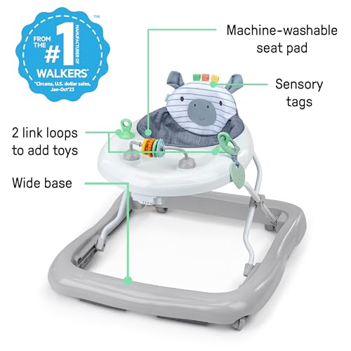 Ingenuity Smooth Strides Activity Baby Walker - Chambray, Developmental Walker, 3 Adjustable Heights, Toys Included, 6M-12M