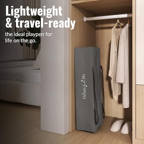 Dream On Me Zazzy Portable Playard with Bassinet - 360° Mesh Visibility, Quick Folding Travel Friendly Design, Carry Bag and Foldable Mattress Pad Included, Compact and Lightweight - Gray