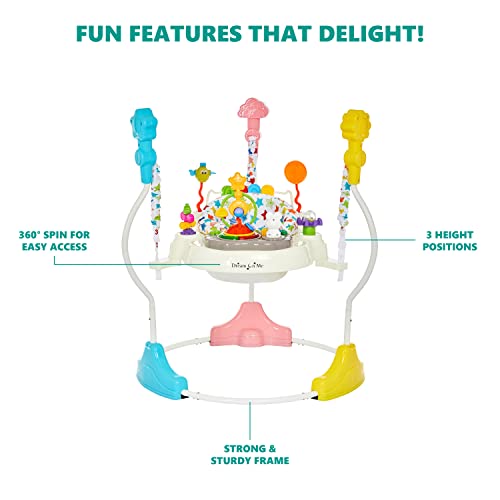 Dream On Me 2-in-1 Baby Activity Center & Bouncer Jumper, 360° Rotating Seat, 3-Height Adjustable, 12 Melodies with Lights & Interactive Toys, Promotes Early Development - Star Print