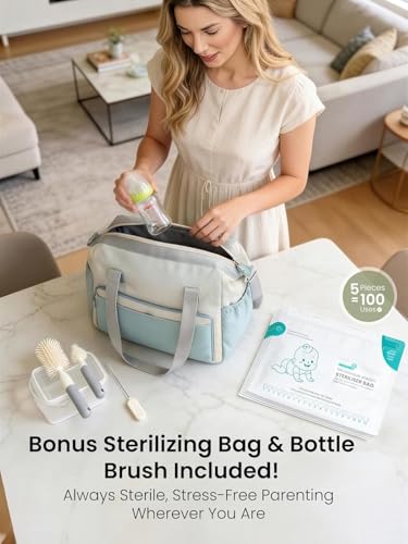 Grownsy Bottle Sterilizer and Dryer, 6 Bottles Capacity, Space Saving Nesting Design Bottle Sanitizer Esterilizador de Biberones for All Size Bottles & Breast Pump Accessories, Travel Set Included